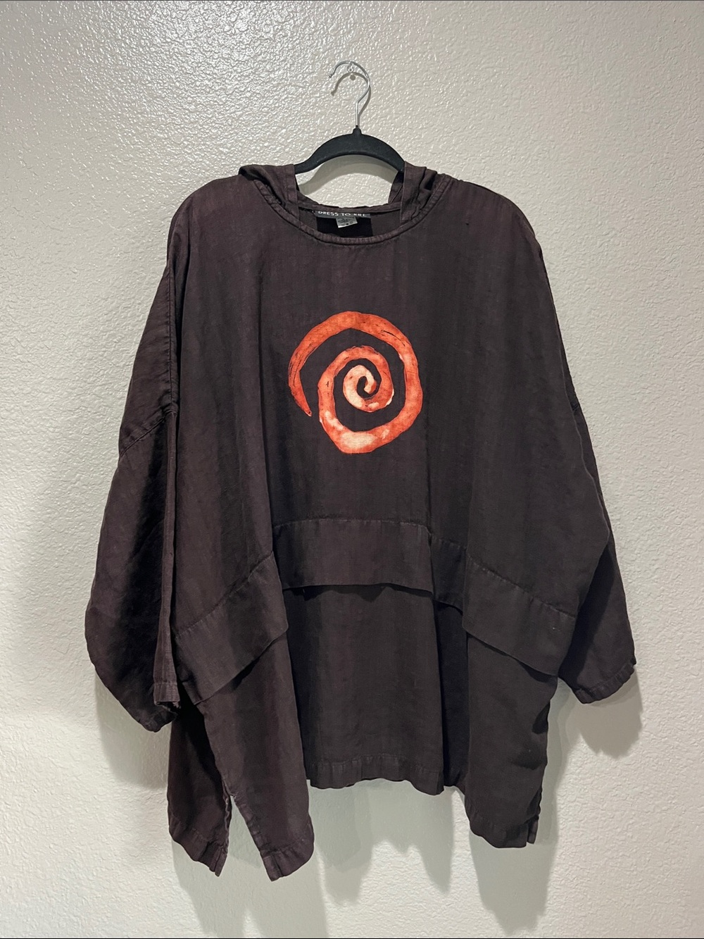 Dress To Kill Dark Brown Hooded Top Subtle Texture 100% Linen Sz 1X Boho Chic